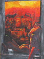 fuoco, donne, arte, olio su tela, prezioso