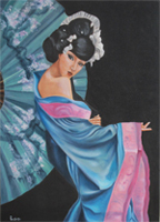 geisha, ballerina, olio su tela, prezioso